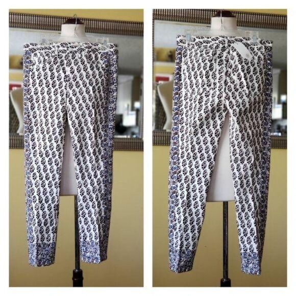 Tory Burch Reya Cropped Straight Leg Jeans Paisley Cotton Blend Size 27 - Picture 4 of 8